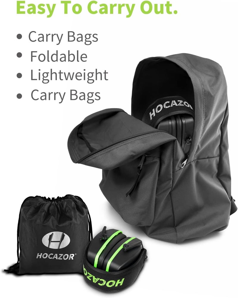 Hocazor Shooting Ear Protection NRR 26dB Suit for Shooters Hunting Range Racing Concert Sports Events Airports - Black&Green HO1006 - Image 5